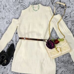 Soft white shoulder peep sweater dress
